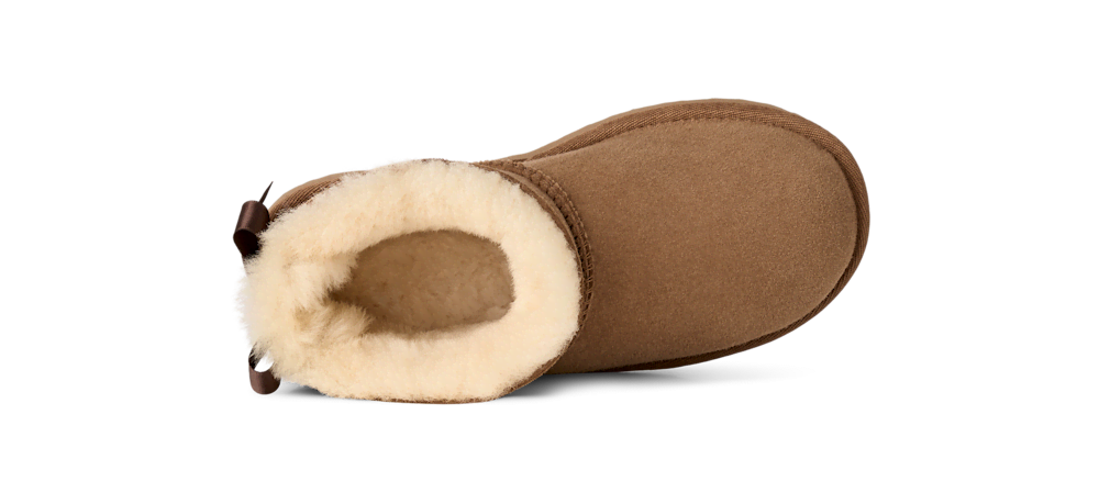 Kids' Short Sheepskin Bow Boot - Burgundy