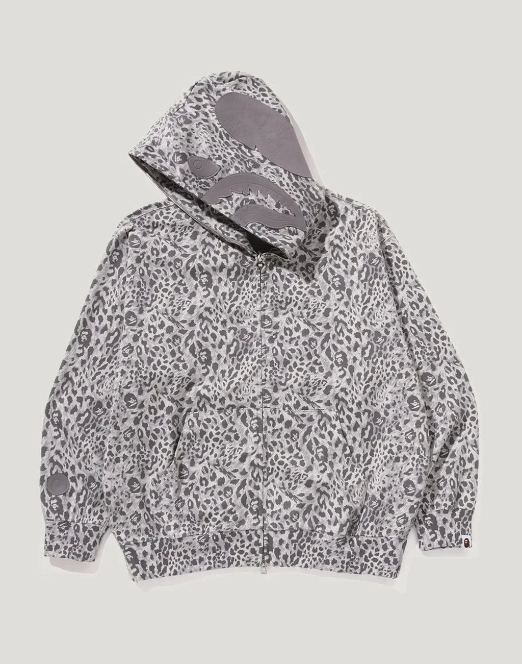 Leopard Print Full-Zip Hoodie - Gray