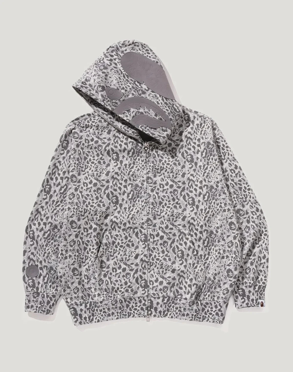 Leopard Print Full-Zip Hoodie - Gray