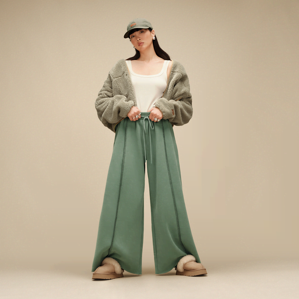 Women's Mid-Rise Extra Wide-Leg Fleece Pants - Green