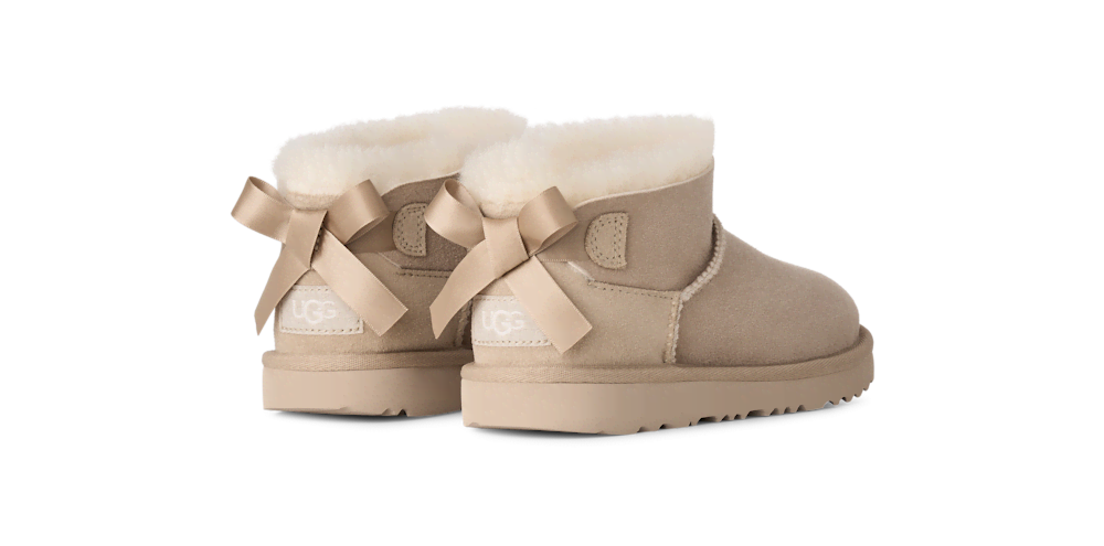 Kids' Short Sheepskin Bow Boot - Burgundy