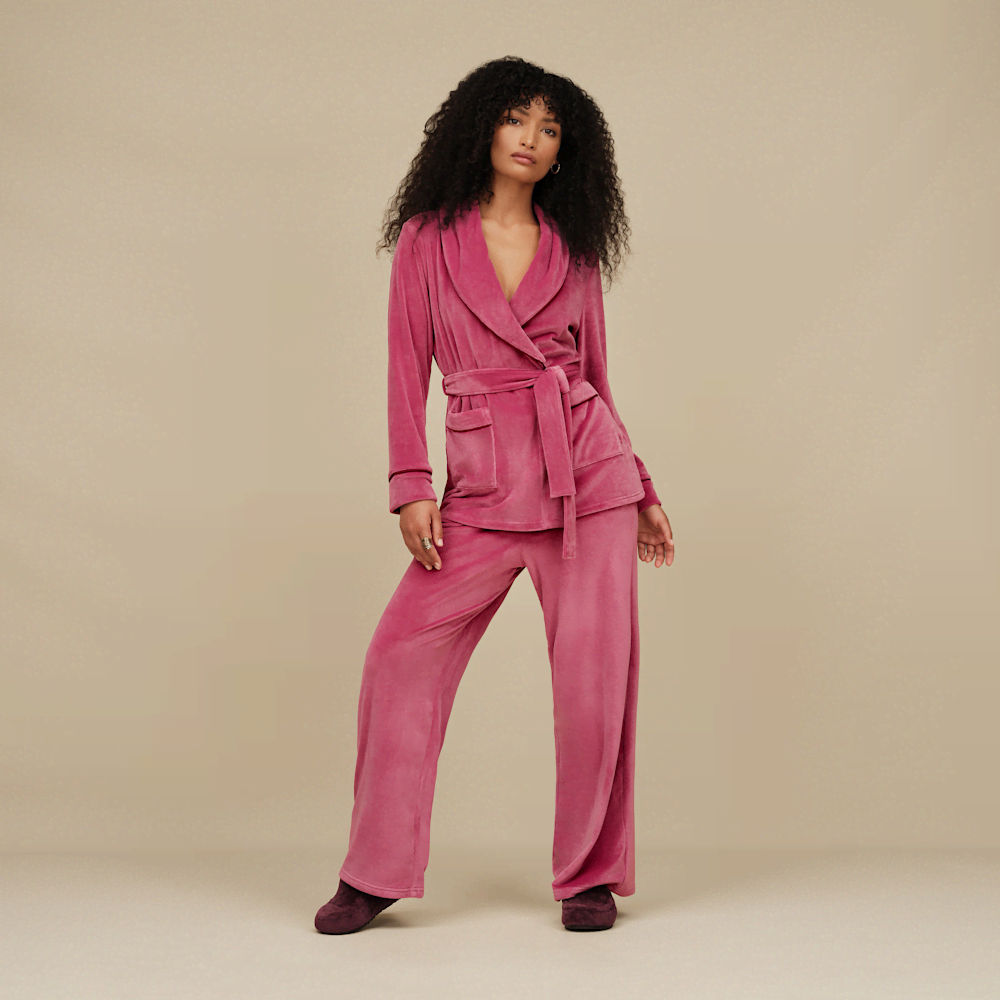 Women's Velvet Wrap Top And Straight Leg Pant Set