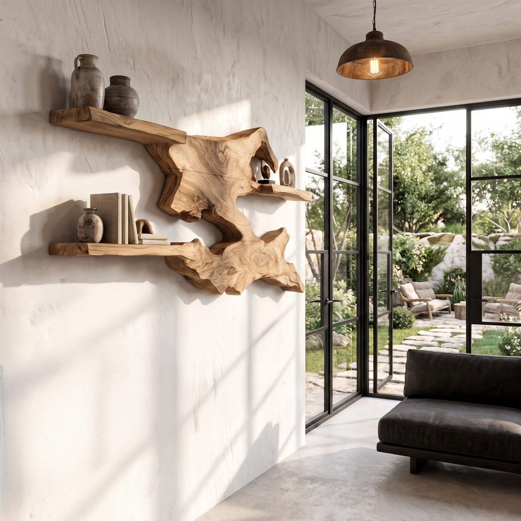 Rustic Live Edge Floating Shelf Wall Mounted Book Shelves For Living Room
