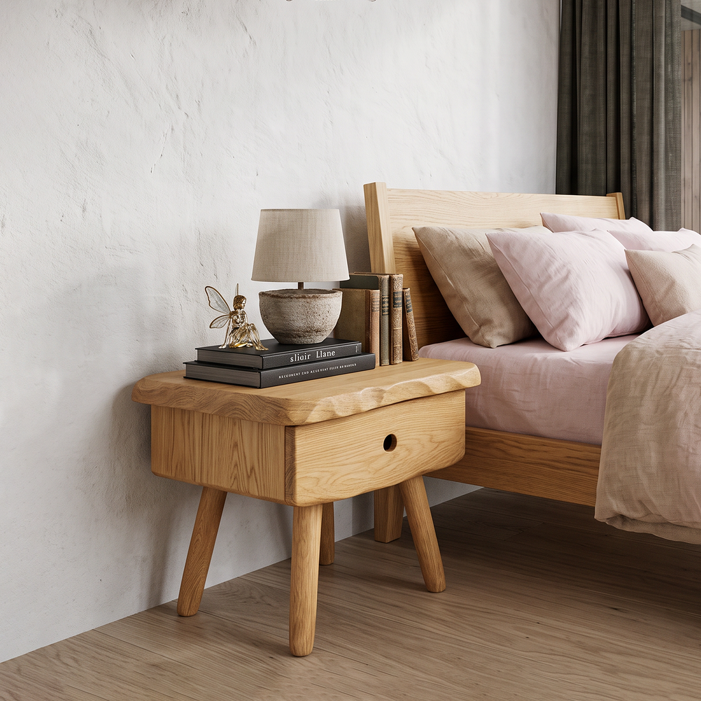 Scandinavian Solid Wood Bedside Table With Drawer