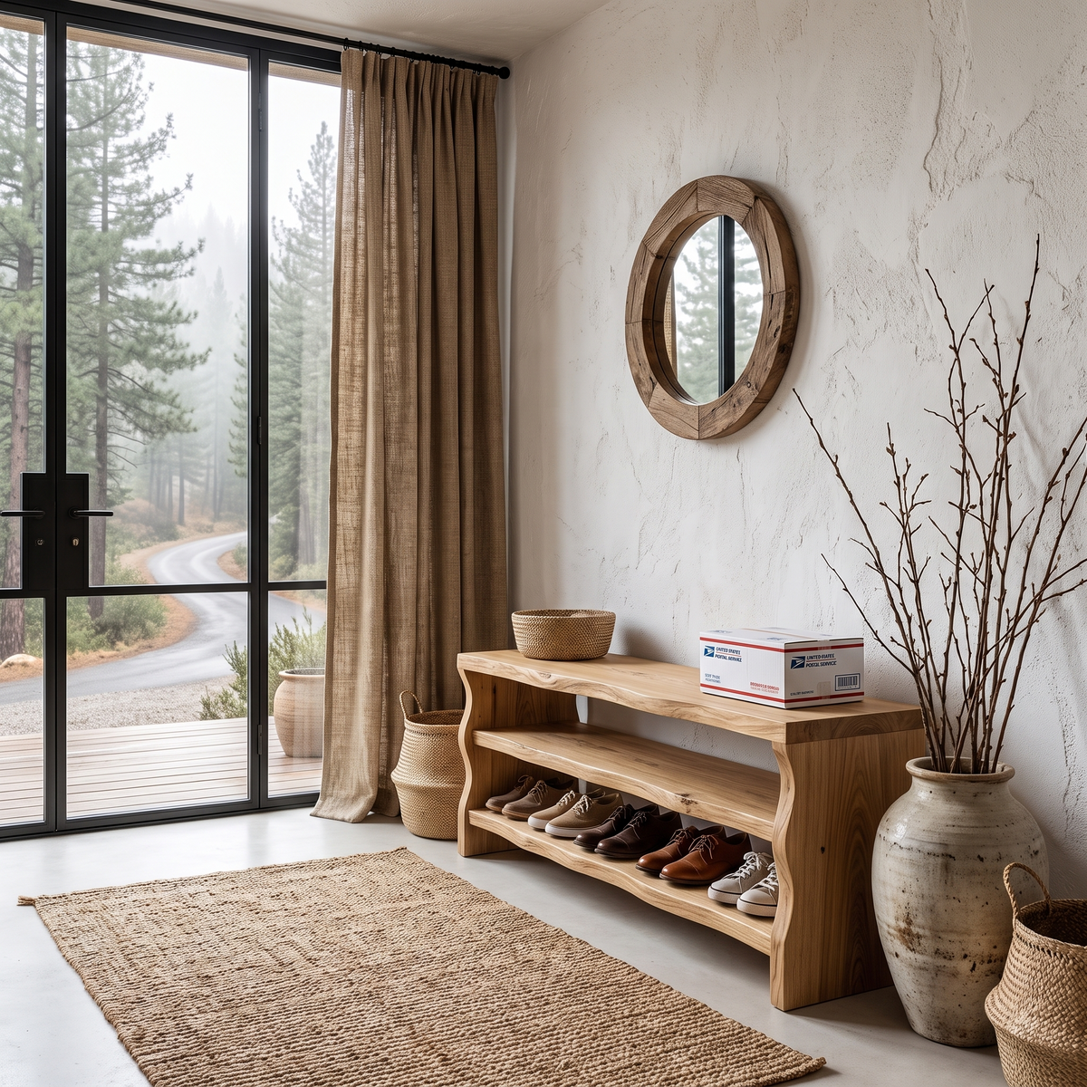 Live Edge Shoe Bench Open Storage Organizer For Entryway Hallway