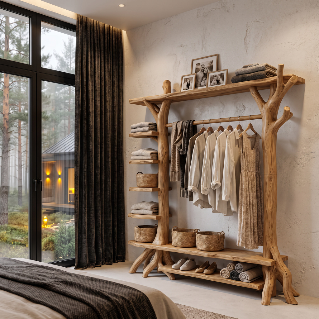 Rustic Tree Coat Rack Storage Organizer For Entryway Hallway