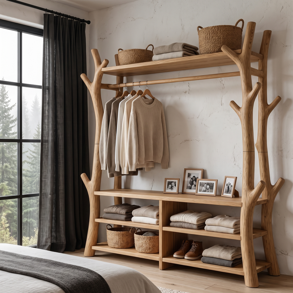 Rustic Tree Coat Rack Shoe Bench Open Storage For Entryway Hallway
