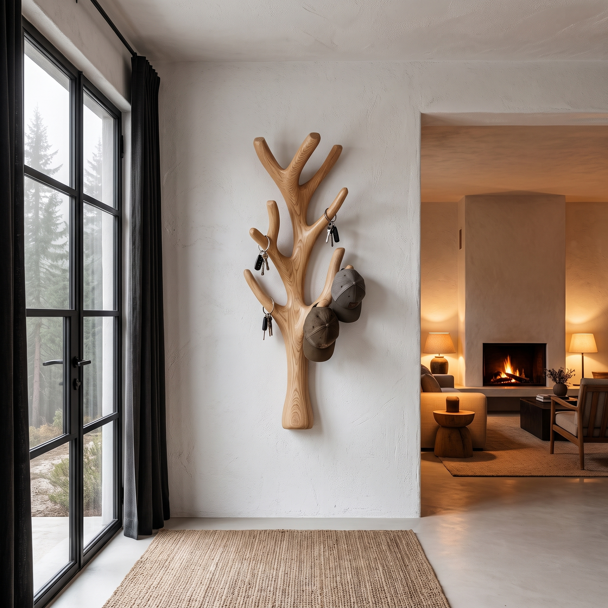 Rustic Sculptural Tree Coat Rack Wall Mounted Design For Entryway Hallway