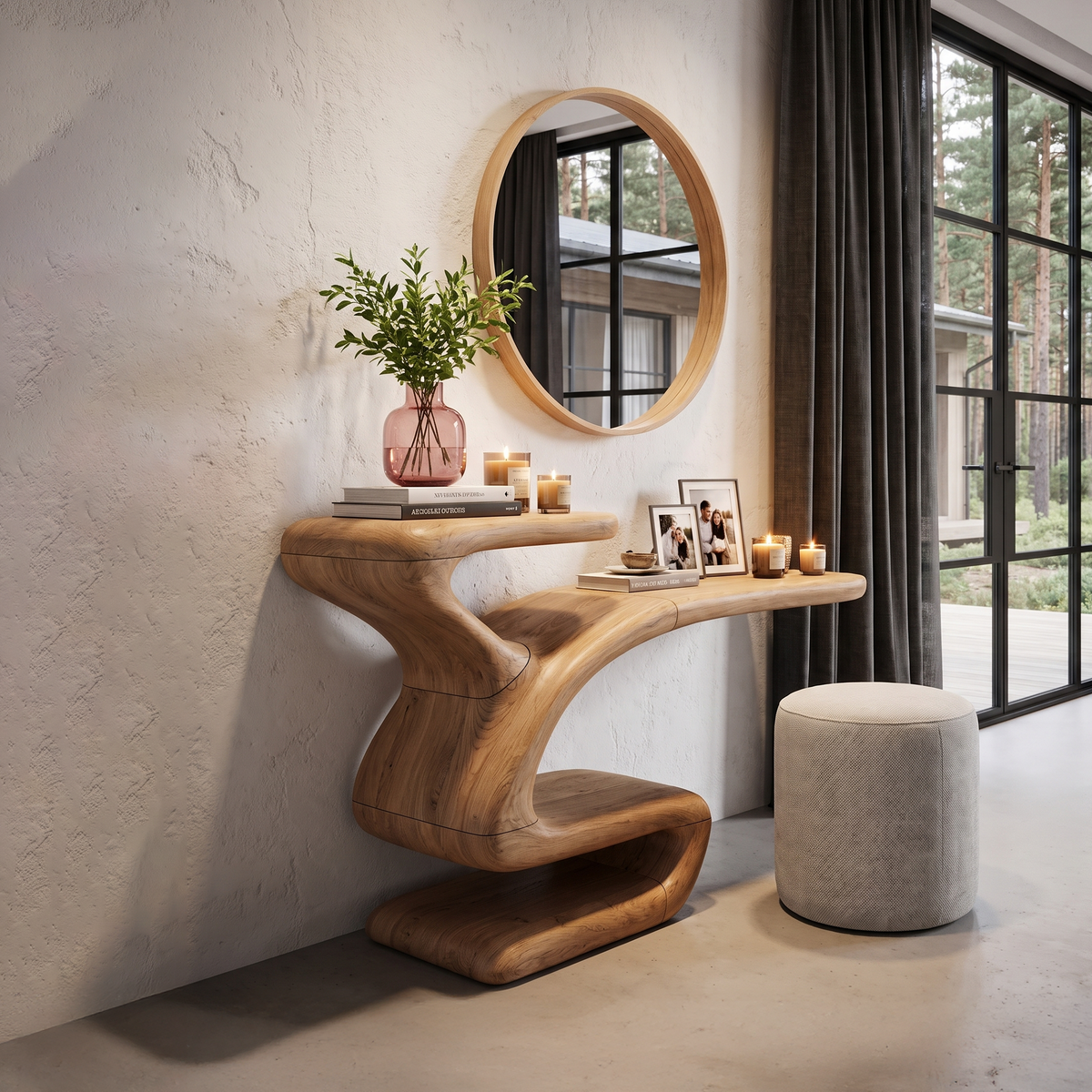 Sculptural Console Table Asymmetrical Hollow Base Design For Entryway