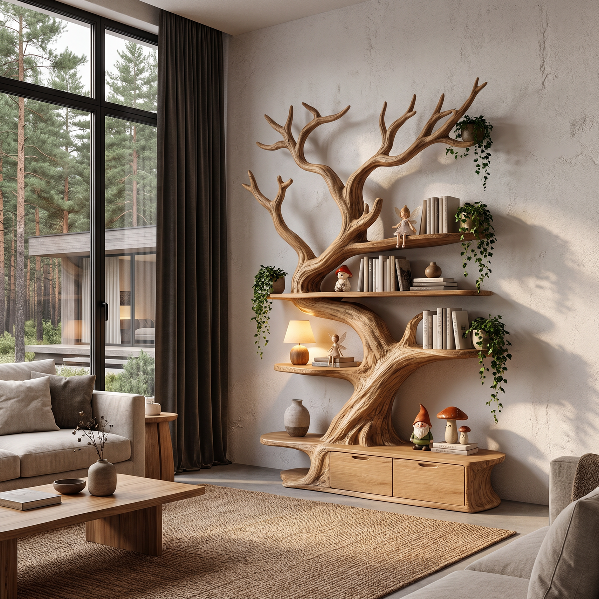 Sculptural Tree Bookshelf Handcrafted Tree Branch Design For Home Office