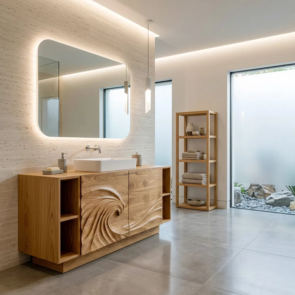 Modern Sculptural Wave Carved Bathroom Vanity For Master Bathroom