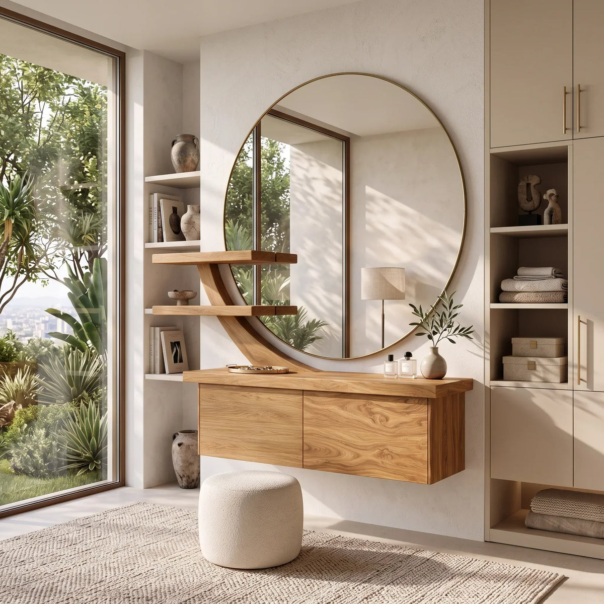 Contemporary Wall Mounted Dressing Table Sculptural Curved Shelving For Bedroom