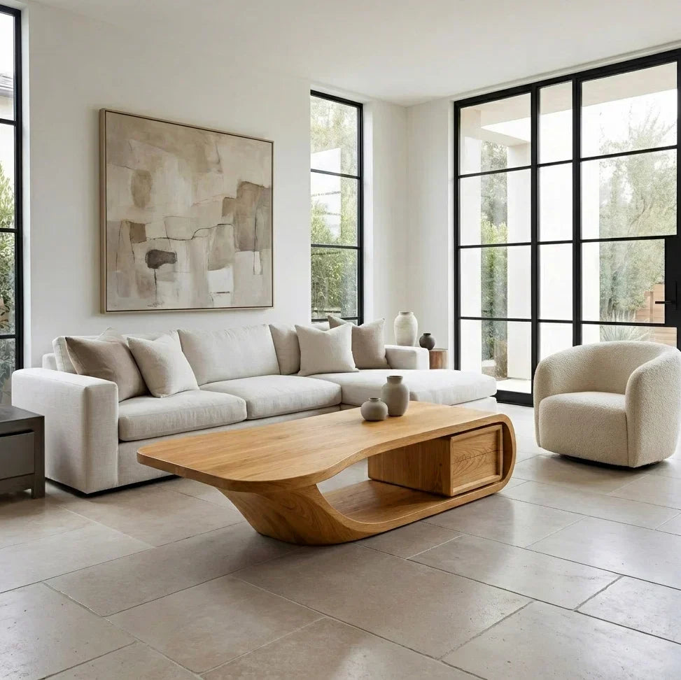 Modern Sculptural Coffee Table With Curved Design For Home Office