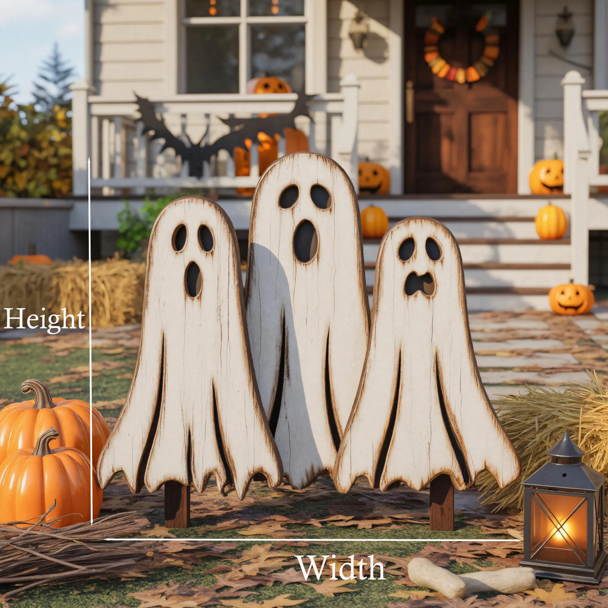 Wooden Halloween Ghost Yard Decoration Set For Festive Home Decor