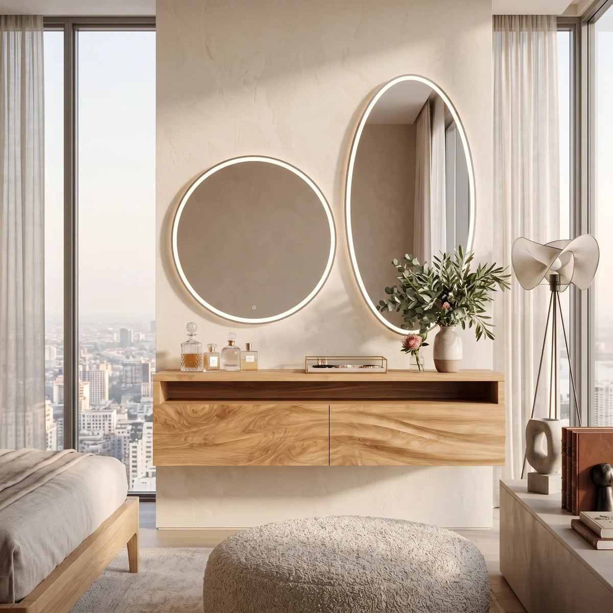 Modern Floating Makeup Vanity Layered Wavy Carved Drawers For Bedroom