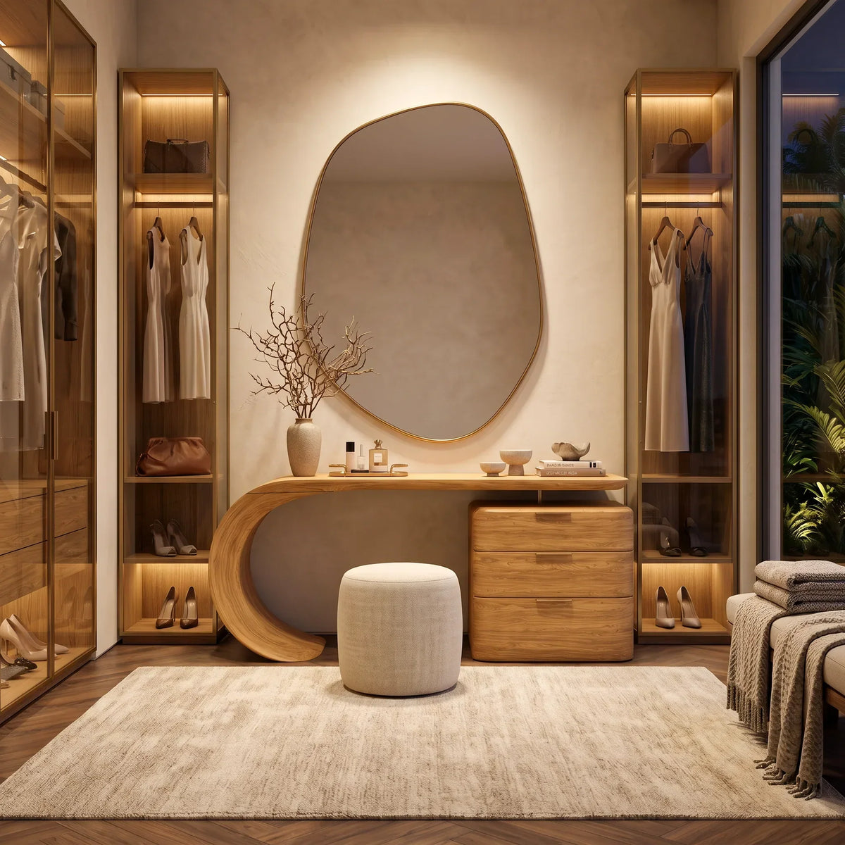 Modern Makeup Vanity Sculptural Curved Base For Luxury Bedroom