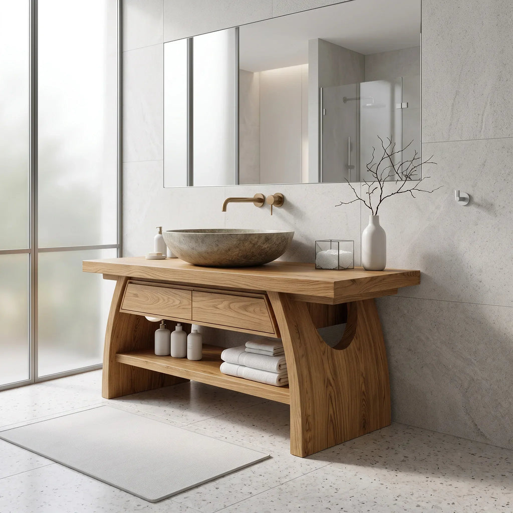 Mediterranean Curved Frame Bathroom Vanity For Master Bathroom