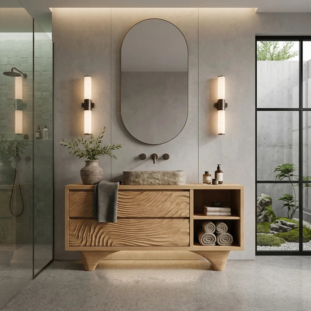 Organic Carved Bathroom Vanity For Master Bathroom