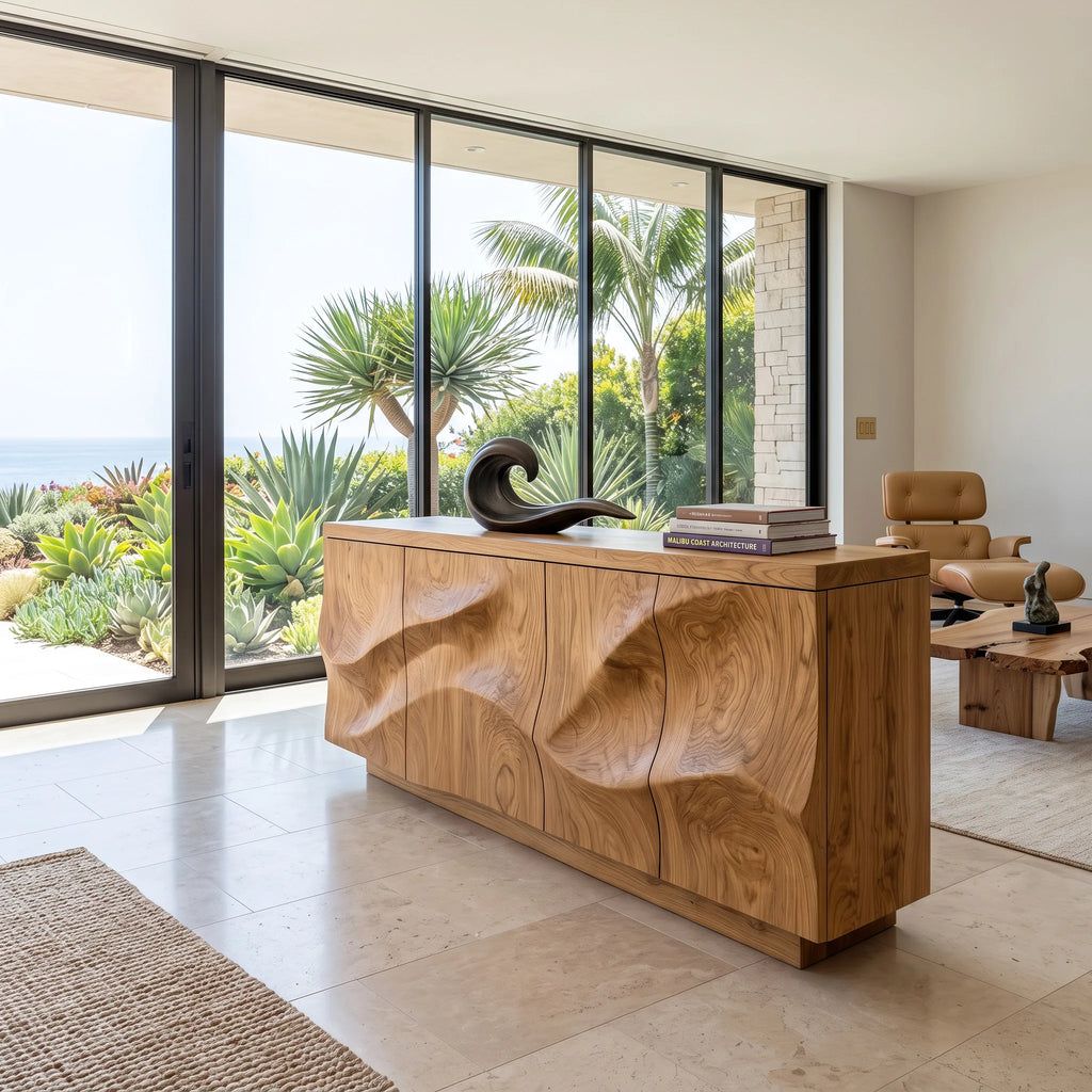 Modern Relief Carving Wood Sideboard For Entryway
