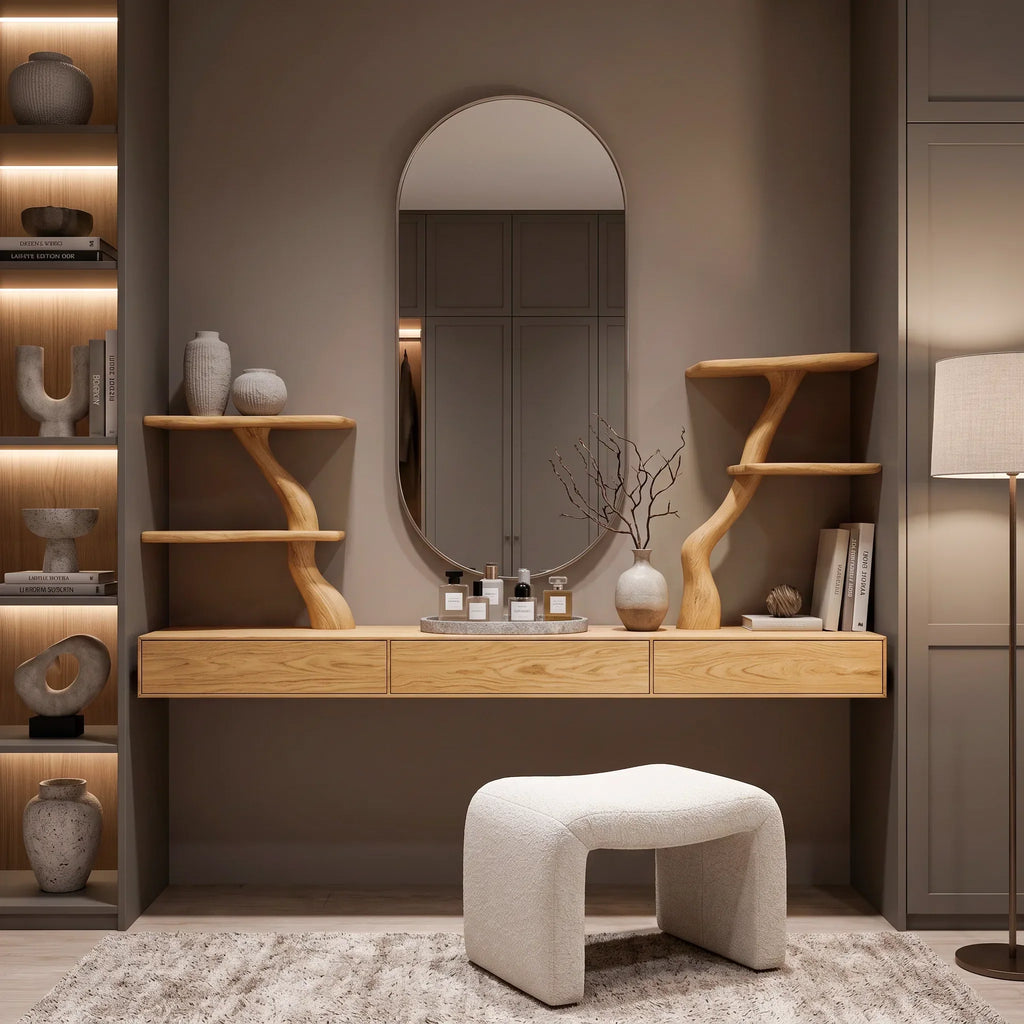 Organic Floating Makeup Vanity Sculptural Branch Shelving For Luxury Bedroom