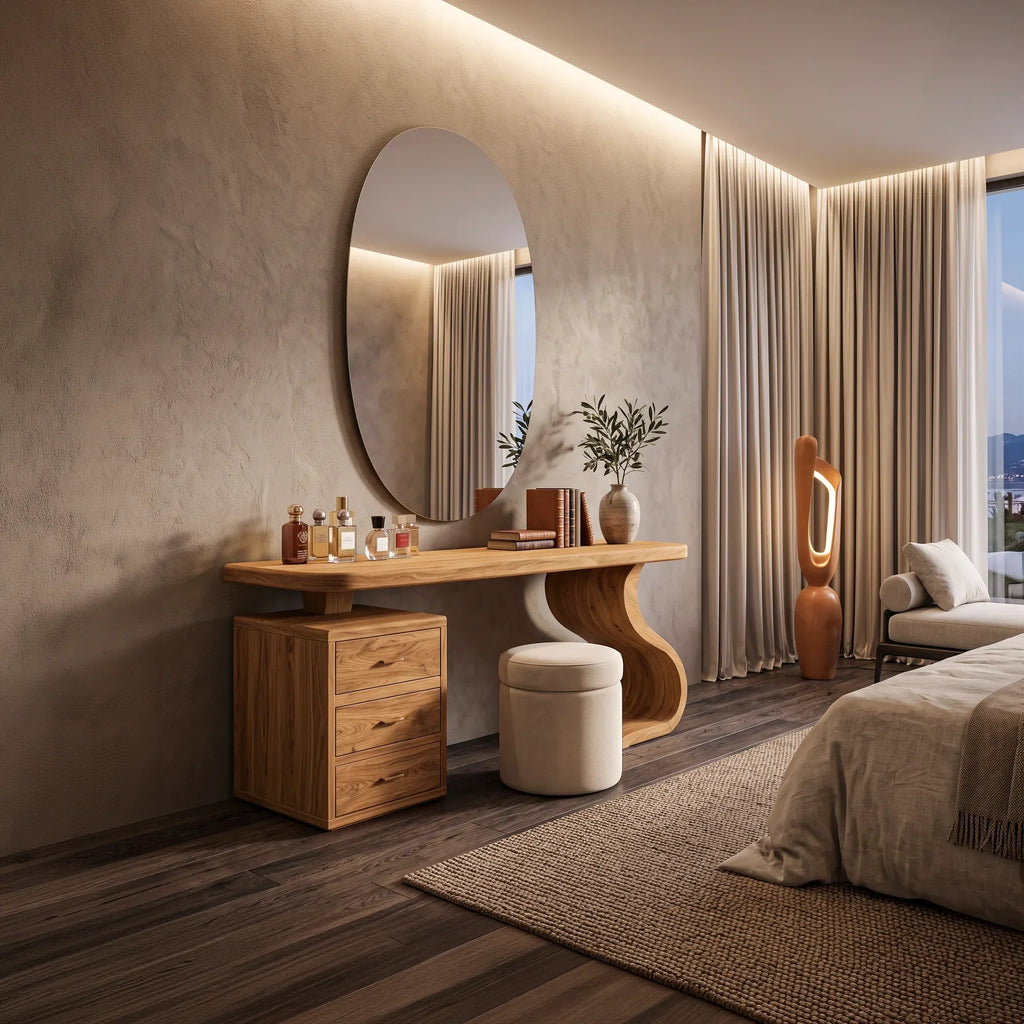 Sculptural Makeup Vanity S Curve Pedestal For Modern Bedroom