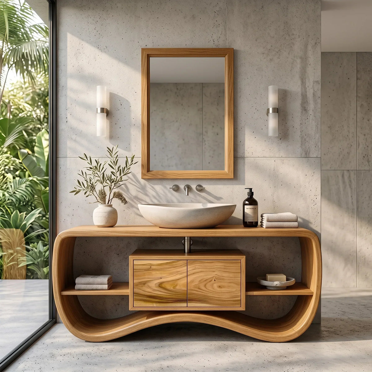 Contemporary Sculptural Open Frame Bathroom Vanity For Master Bathroom