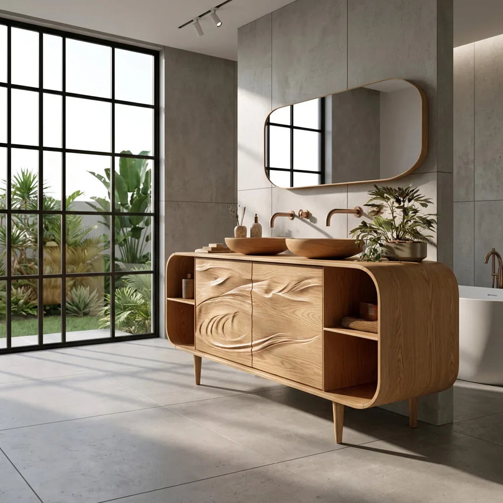 Mediterranean Sculptural Carved Bathroom Vanity For Master Bathroom