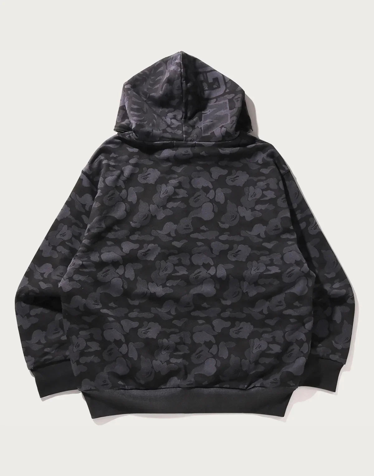 Relaxed Camo Print Full-Zip Hoodie - Black