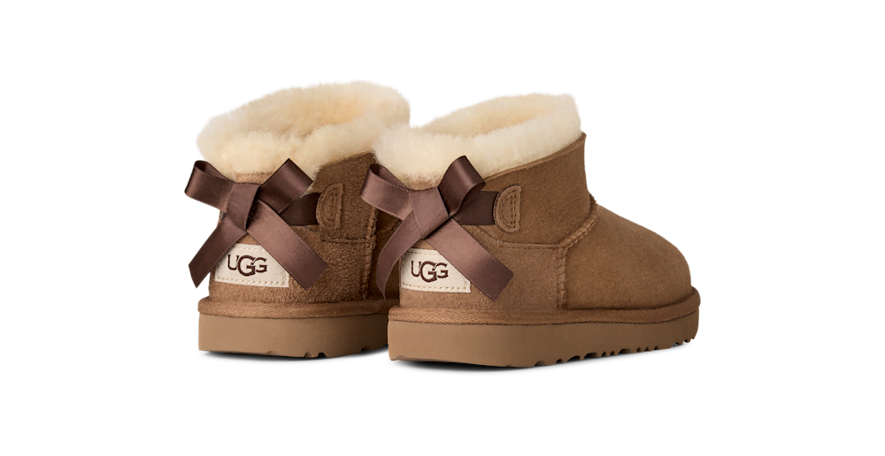 Kids' Short Sheepskin Bow Boot - Burgundy