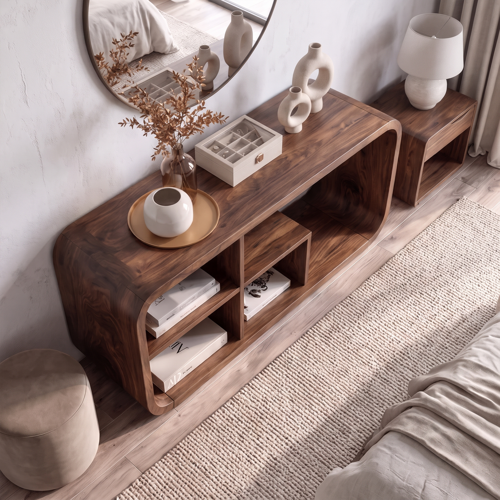 Modern Organic Console Table Sculptural Curved Design Open Storage For Entryway Living Room