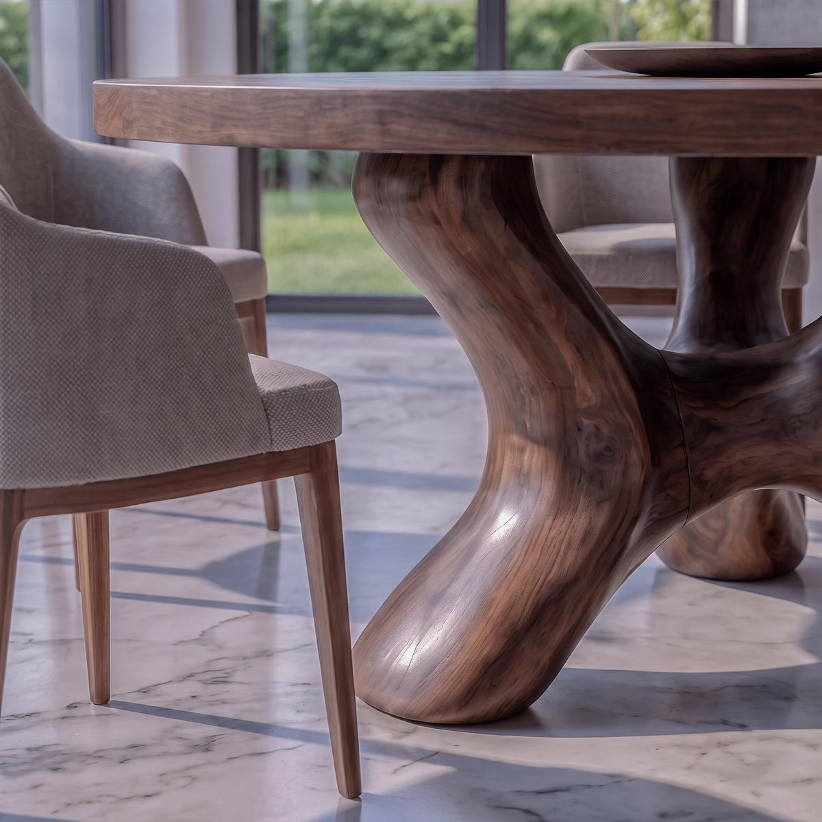 Contemporary Round Dining Table With Flowing Crossed Design For Dining Room And Living Room