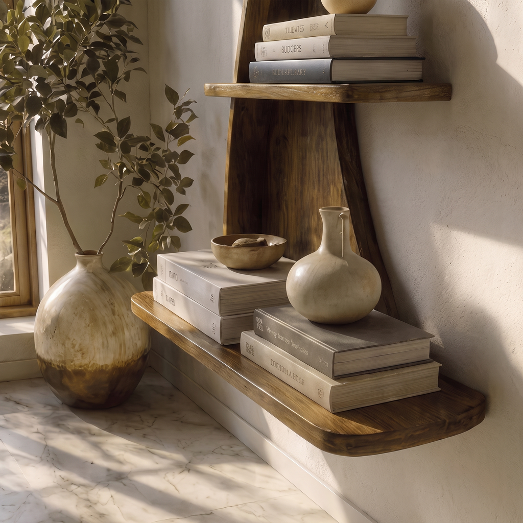 Sculptural Bookshelf Handcrafted Curved Wood Shelves For Home Office