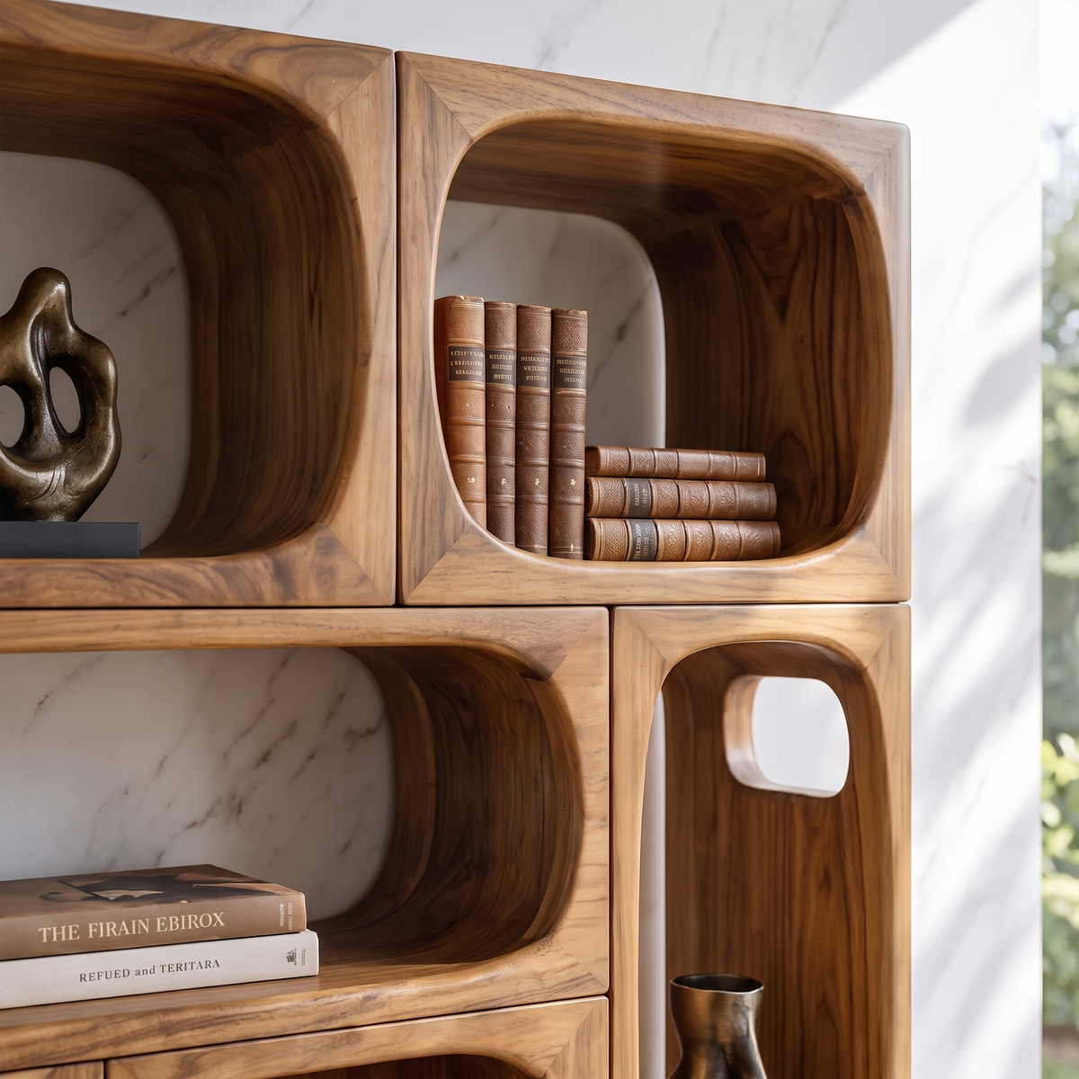Sculptural Bookshelf Handcrafted Rounded Shelves For Living Room