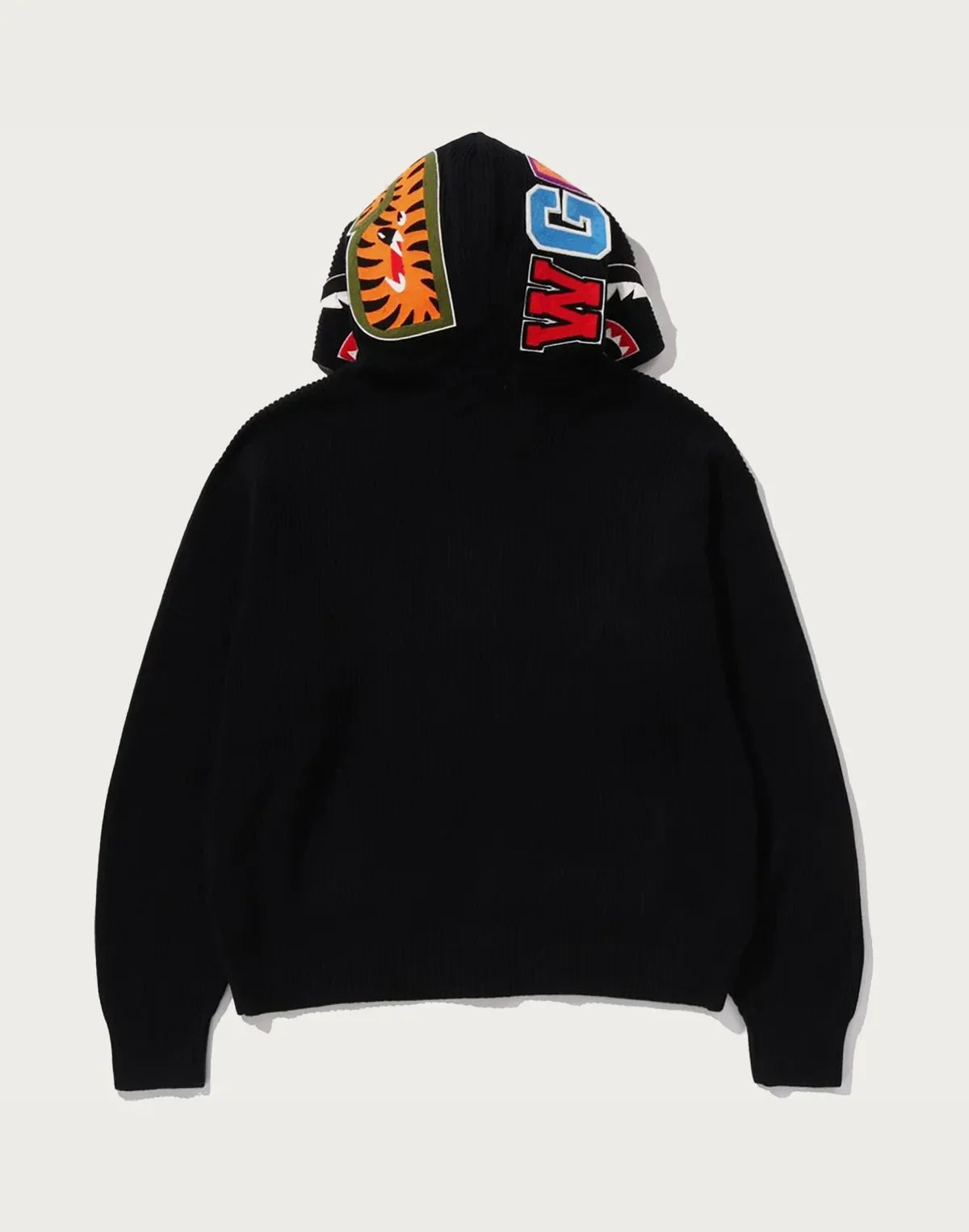 Full-Zip Knit Graphic Hoodie - Black