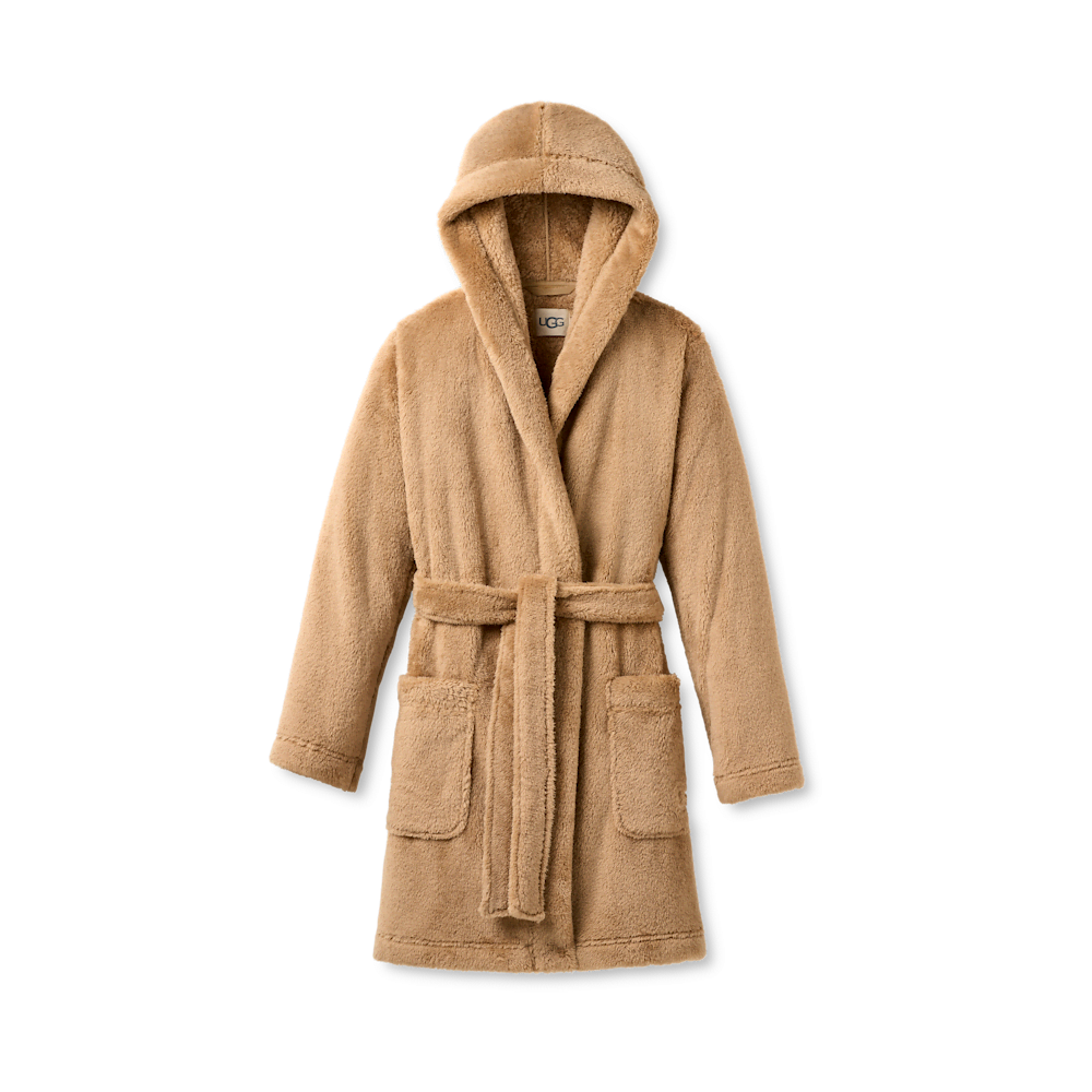 Women's Hooded Plush Fleece Robe - Cream
