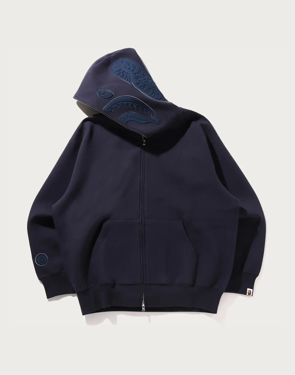 Relaxed Full-Zip Pattern Hoodie - Navy