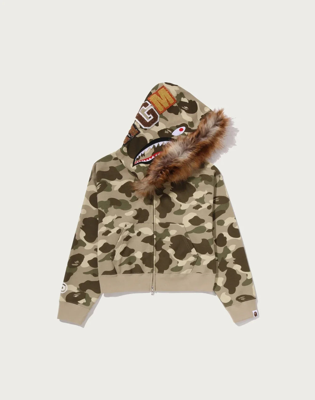 Women's Cropped Faux-Fur Zip Hoodie - Brown