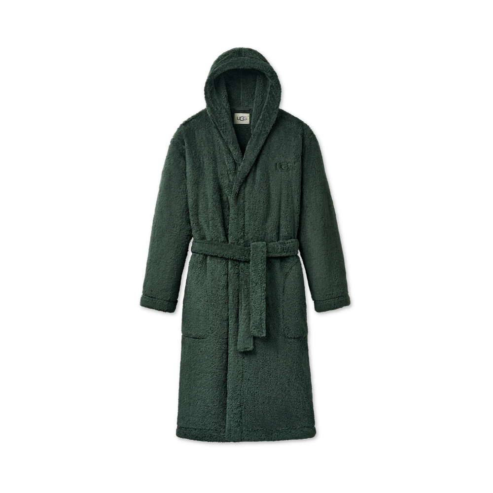 Men's Hooded Plush Fleece Robe - Black