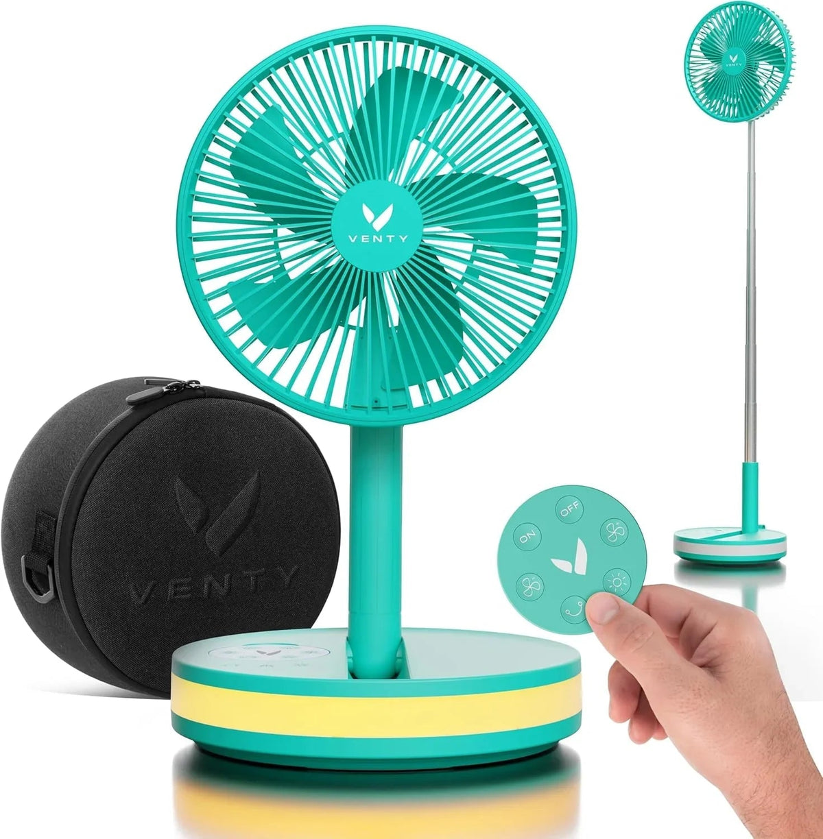 VENTY Portable Wireless Battery Operated Fan With LED Lighting, Carry Case And Remote Control