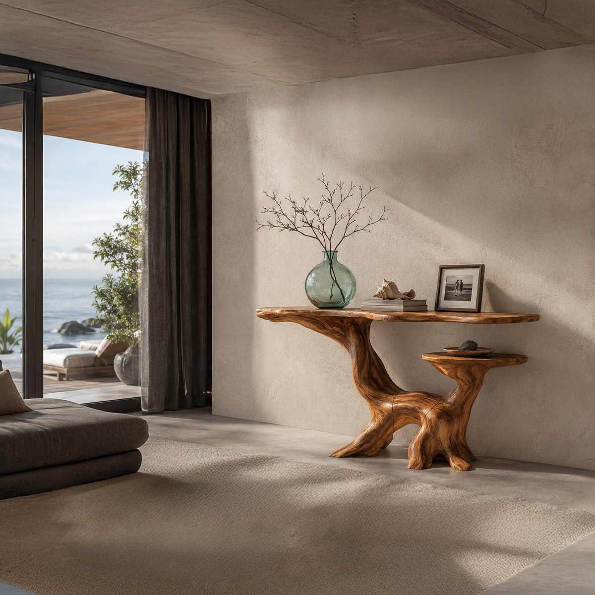 Organic Console Table With Sculptural Tree Root Design For Entryway And Living Room