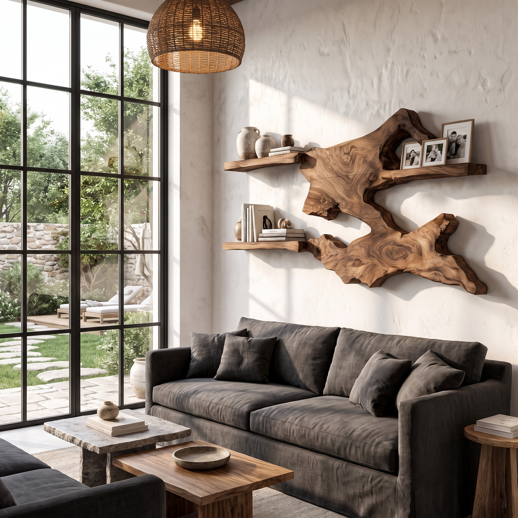 Rustic Live Edge Floating Shelf Wall Mounted Book Shelves For Living Room