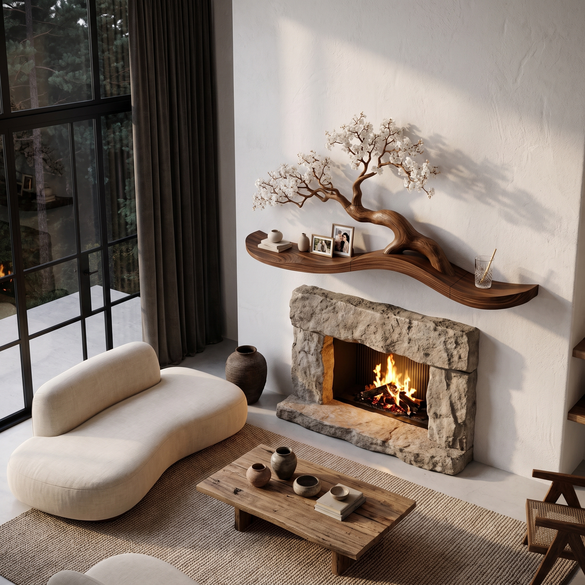 Organic Wall Mounted Shelf With Sculptural Tree Branch Design For Living Room And Bedroom
