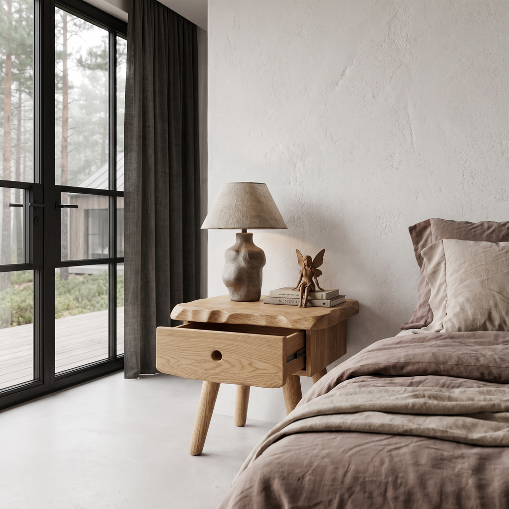 Scandinavian Solid Wood Bedside Table With Drawer