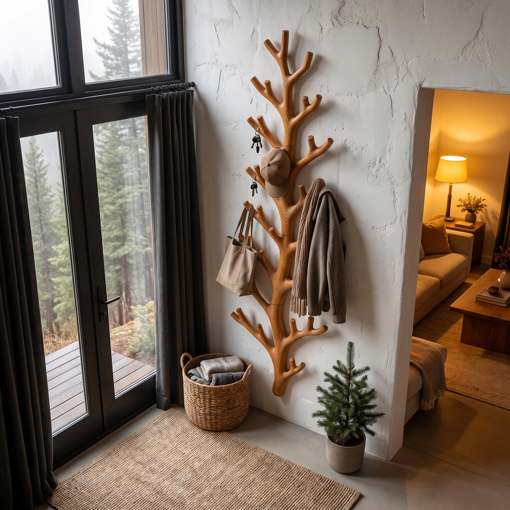 Sculptural Tree Coat Rack Wall Mounted Design For Entryway Hallway