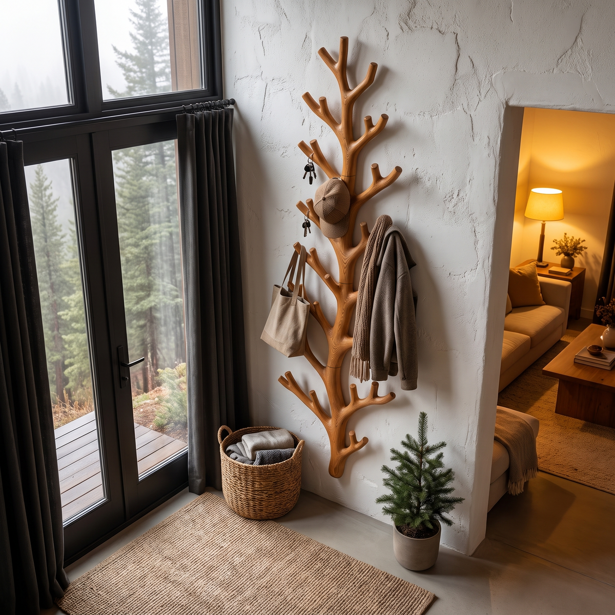 Sculptural Tree Coat Rack Wall Mounted Design For Entryway Hallway