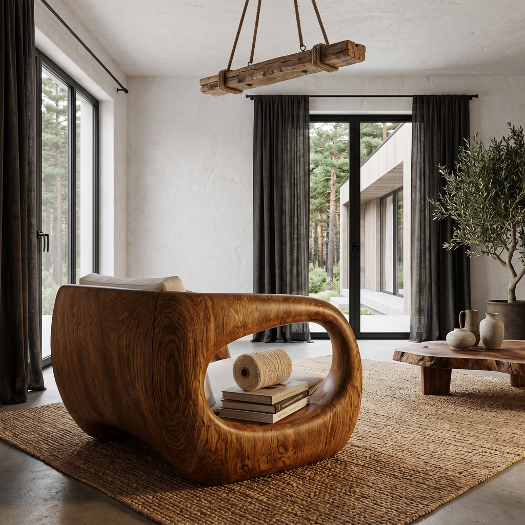 Contemporary Sculptural Chair With Flowing Armrest Design For Living Room