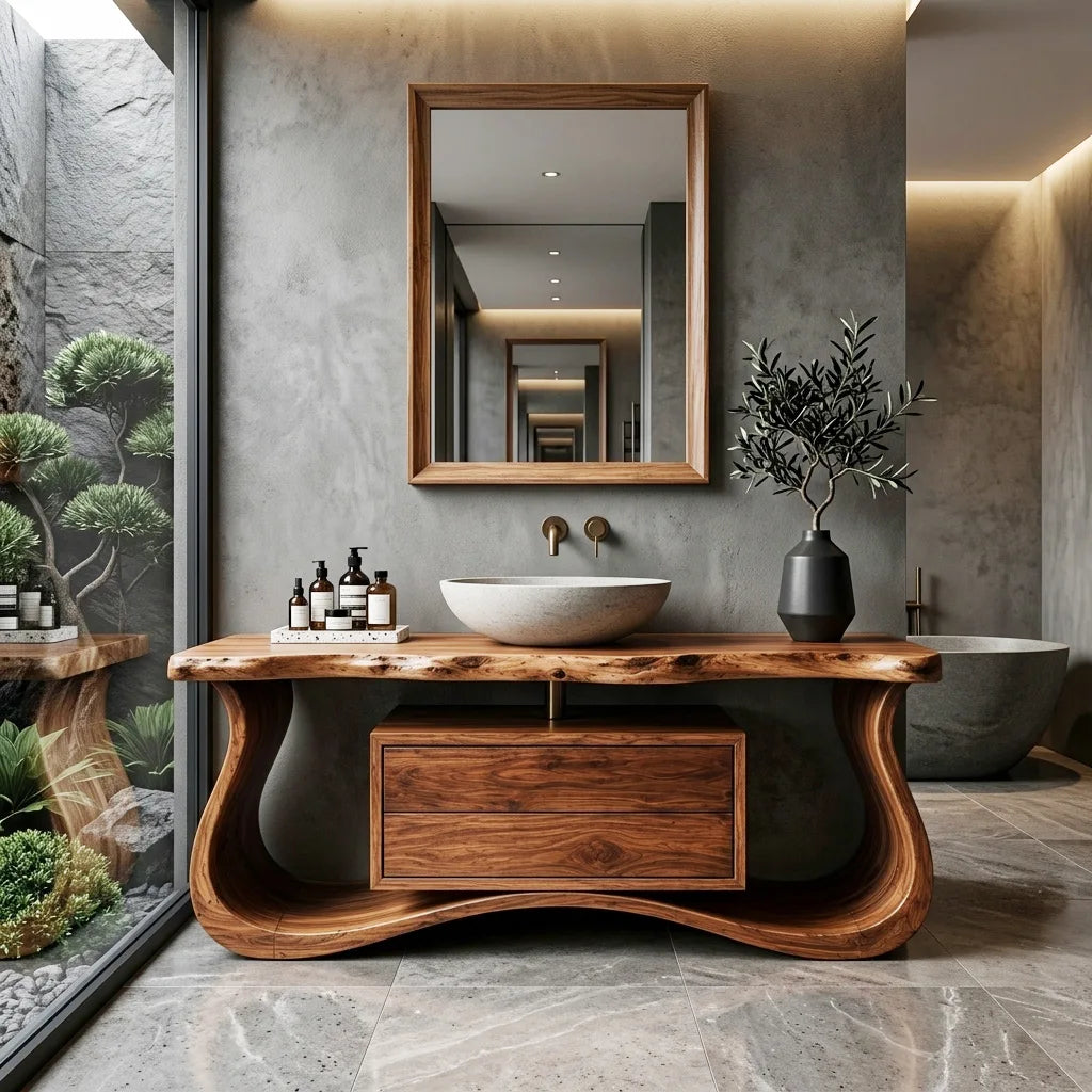 Modern Sculptural Frame Curved Bathroom Vanity For Master Bathroom