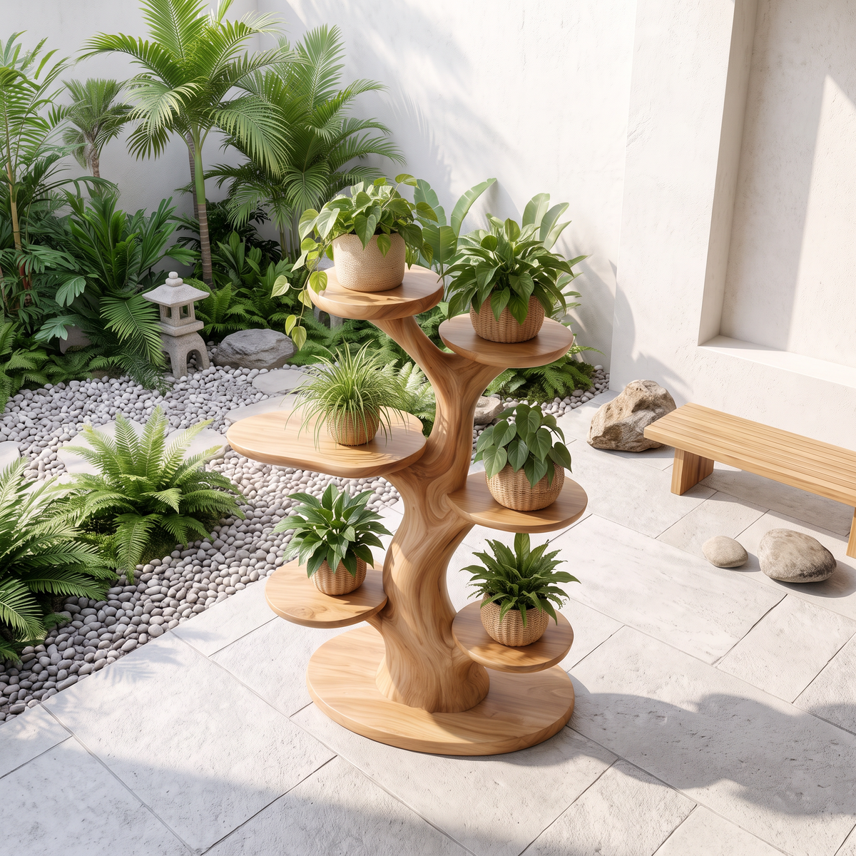 Organic Plant Stand With Flowing Tiered For Balcony