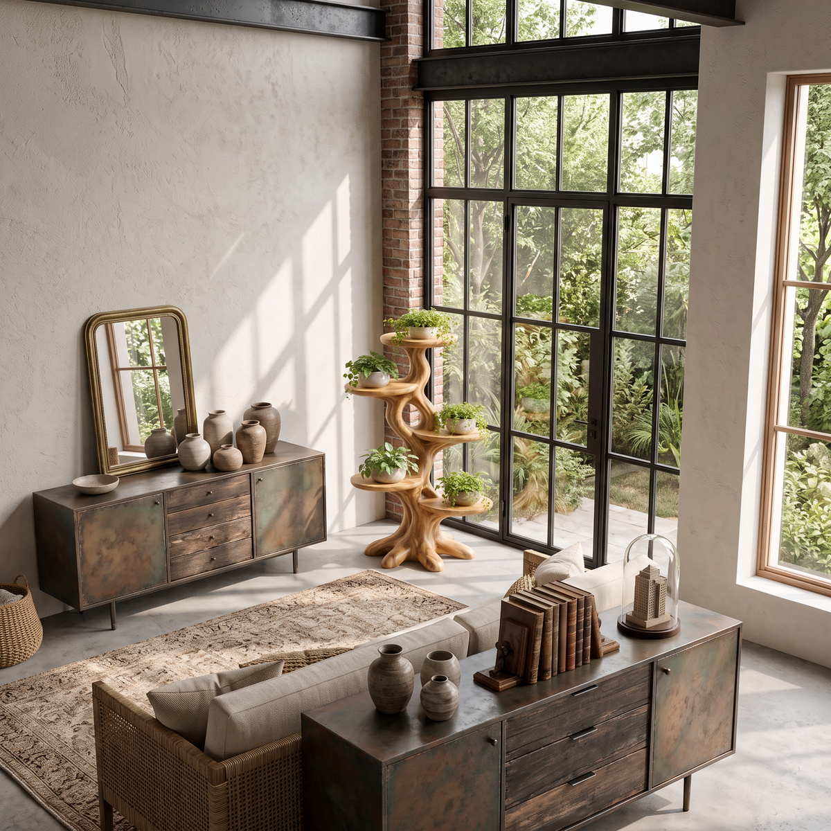 Natural Indoor Plant Stand With Flowing Tree Form For Living Room And Balcony
