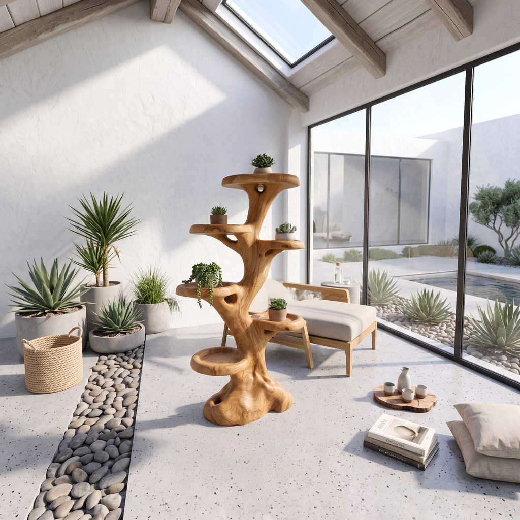 Rustic Multi Tier Plant Stand With Tree Stump Design For Patio And Sunroom